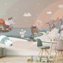 Papier peint panoramique paysage enneigé avec animaux de dessin animé mignons