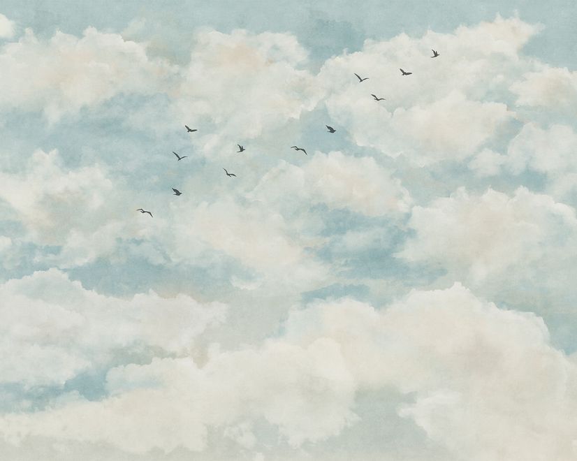 Abstract Clouds with Birds Wallpaper Mural