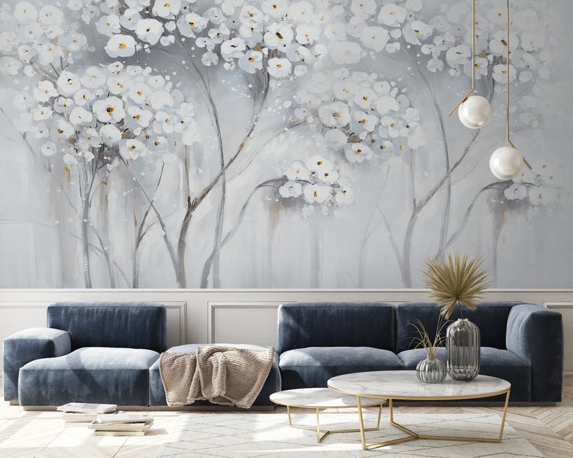 Watercolor Painting White Flowers Wallpaper Mural