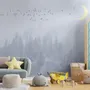 Monochrome Night Forest and Birds Wallpaper Mural
