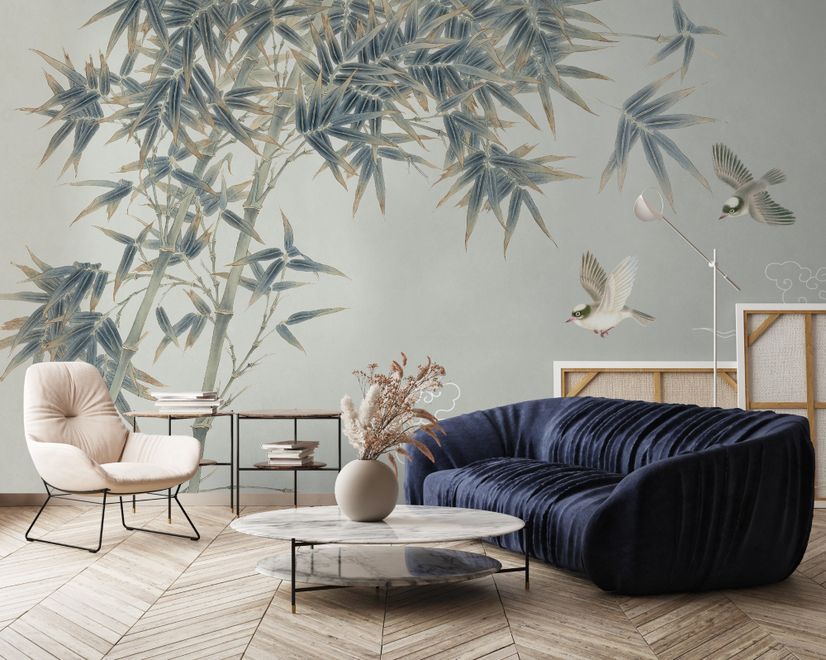 Retro Trees and Birds Wallpaper Mural