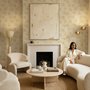 Ginkgo leaf wallpaper with ochre-gold linework on warm ivory and cream parchment ground