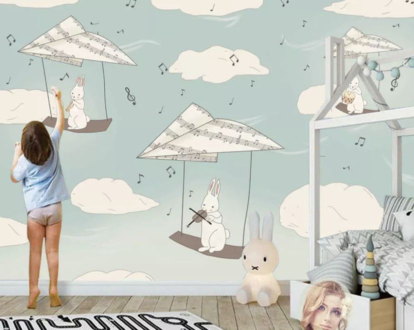 Kids Paper Plane and Animal Wallpaper Mural