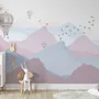 Kids Soft Misty Mountain Landscape and Old Hot Air Balloons
