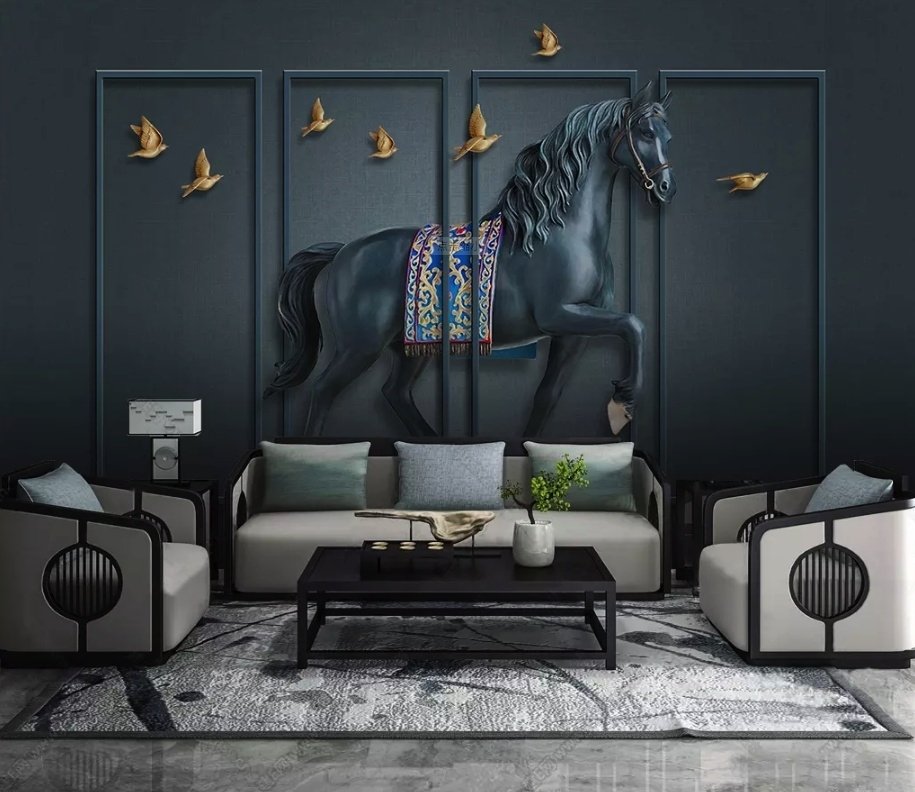 3D Embossed Look Dark Horse Wallpaper Mural - Peel and Stick