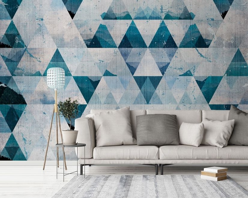 Geometric Blue Trigon Pattern Wallpaper Mural