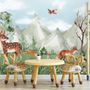 Cute Forest Animals with Kids Mountain Landscape Wallpaper Mural
