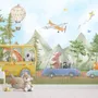 Kids Cute Watercolor Animals in the Bus Wallpaper Mural