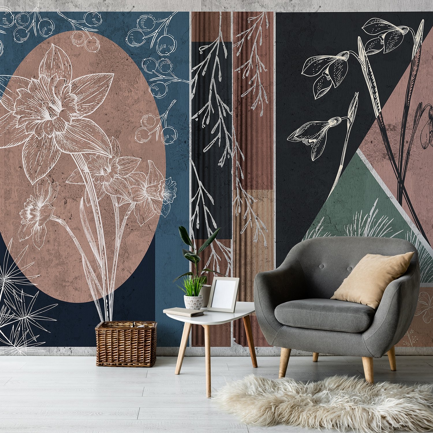 Abstract Floral Art Wallpaper Mural - Peel and Stick