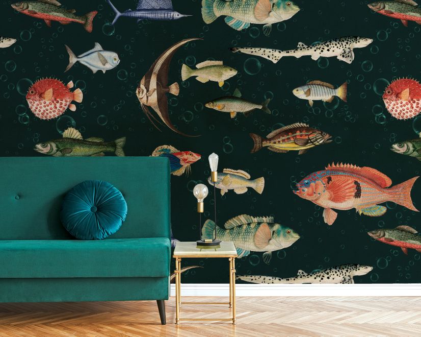 Vintage Ocean Fish Art Wallpaper Mural