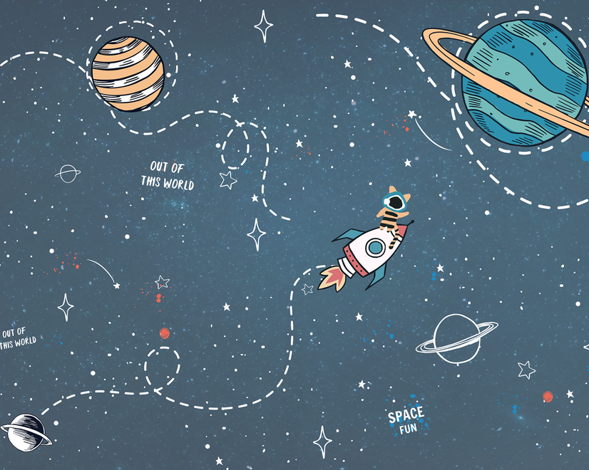 Kids Shining Cartoon Space with White Stripe Wallpaper Mural