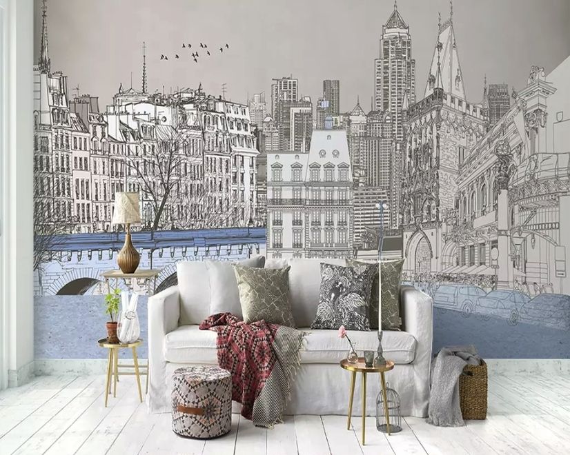 London Charcoal Drawing City Wallpaper Mural
