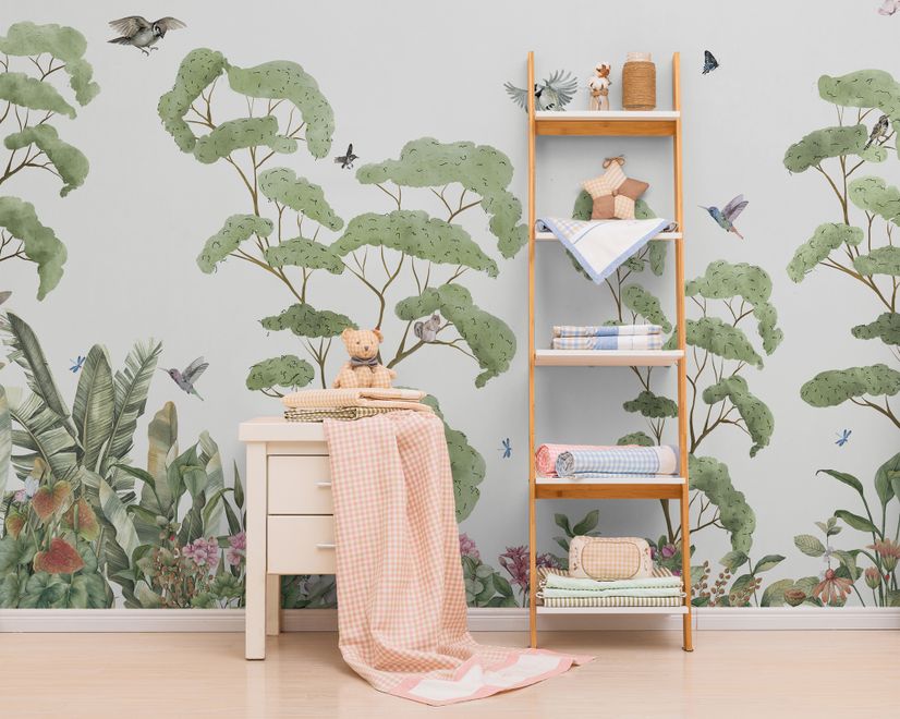 Kids Tropical Forest with Cute Rabbits Wallpaper Mural