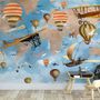 3D Look Kids World Map with Hot Air Balloon Wallpaper Mural