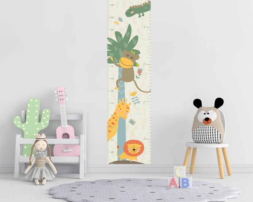 Kids Growth Chart with Tropical Animals Wall Decal Sticker