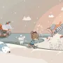Nursery Snowy Landscape with Cute Cartoon Animals Wallpaper Mural