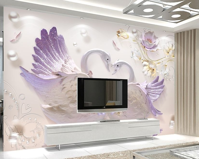 3D Embossed Look Swan Wallpaper Mural