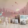 Pink Sunrise Landscape with Flamingos Wallpaper Mural
