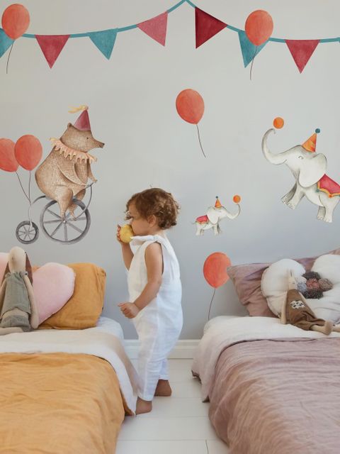 Stickers muraux ours et éléphants de cirque dessin animé pour enfants