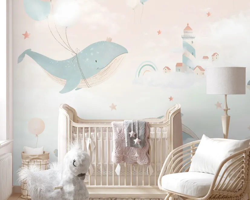 Papier peint baleine douce vie sous-marine enfants