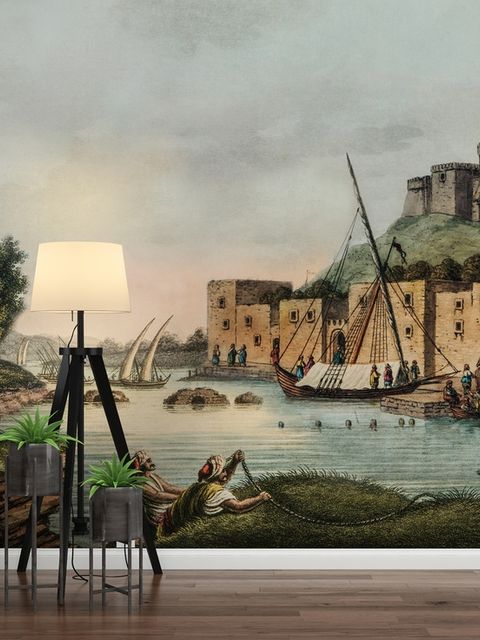 Papier peint panoramique remparts historiques au bord de mer