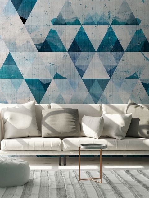 Geometric Blue Trigon Pattern Wallpaper Mural