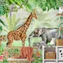 Kids Safari Watercolor Tropical  Forest Jungle Animals Wallpaper Mural
