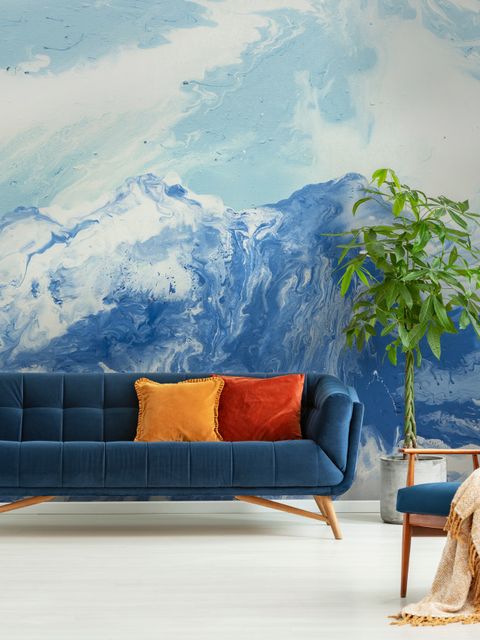 Acrylic Blue Mountain Landscape Wallpaper Mural