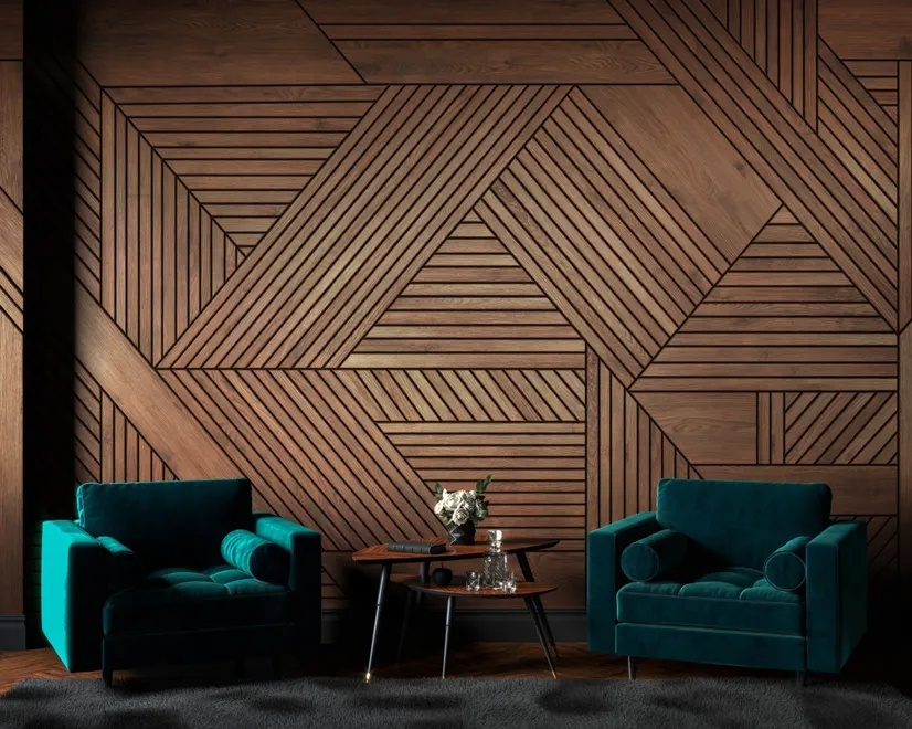 Geometric Wood Texture Effect Wallpaper Mural