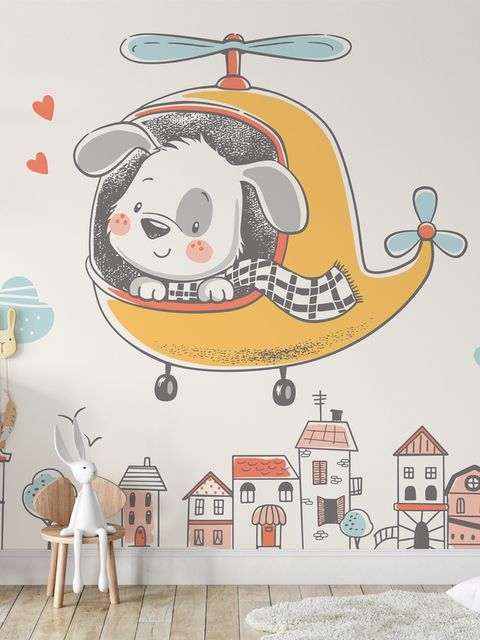 Papier peint panoramique chiot mignon en hélicoptère
