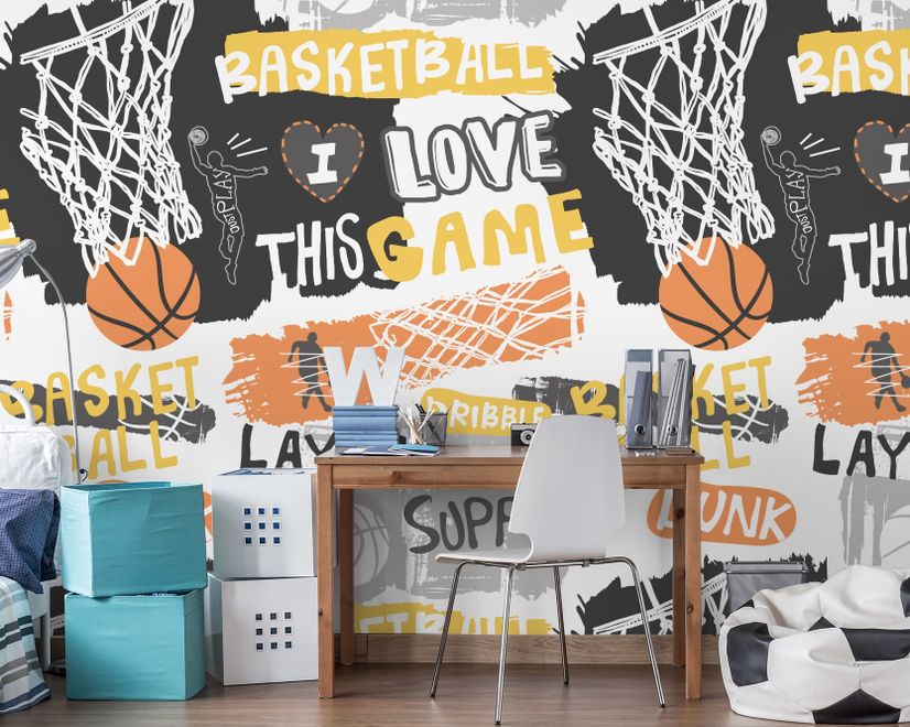 Basketball Hoop with Sport Slogans Wallpaper Mural