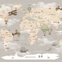 Beige Kids World Map with Hot Air Balloon Wallpaper Mural