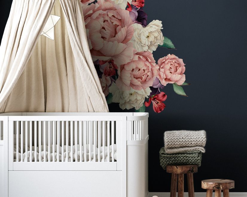 White Pink Peony Florals with Red Purple Tulips Wall Decal Sticker