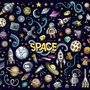 Kids Cartoon Space with Astronaut and Colorful Planets Wallpaper Mural