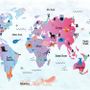 Colorful World Map with Cartoon Animals Wallpaper Mural
