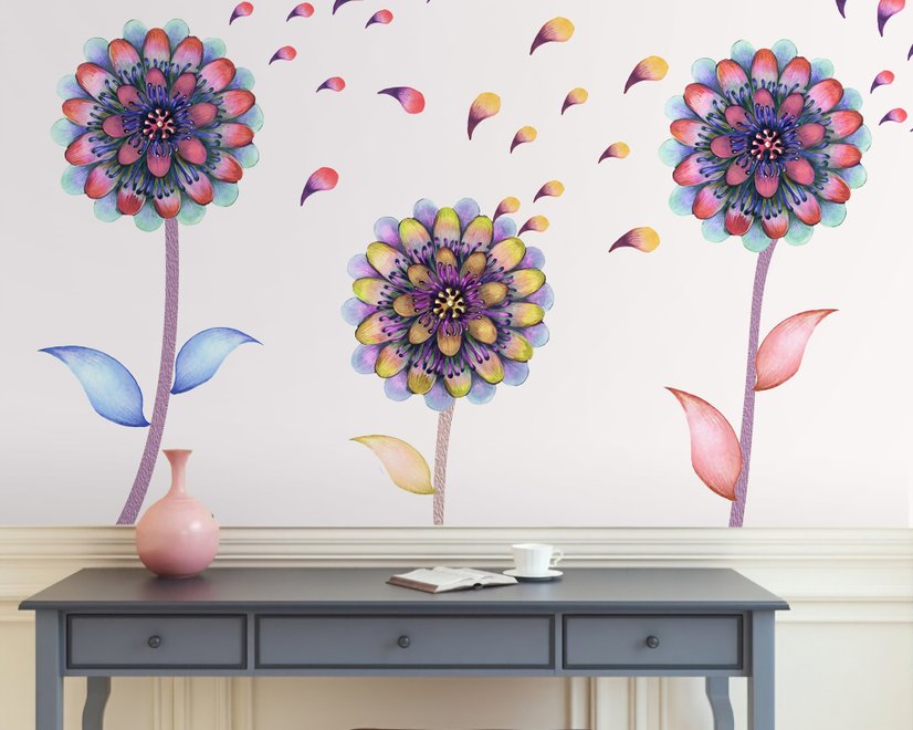 Aquarelle colorée Dahlia fleurs Stickers muraux Sticker