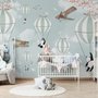 Fototapete mit Cartoon-Pandas und Heißluftballons