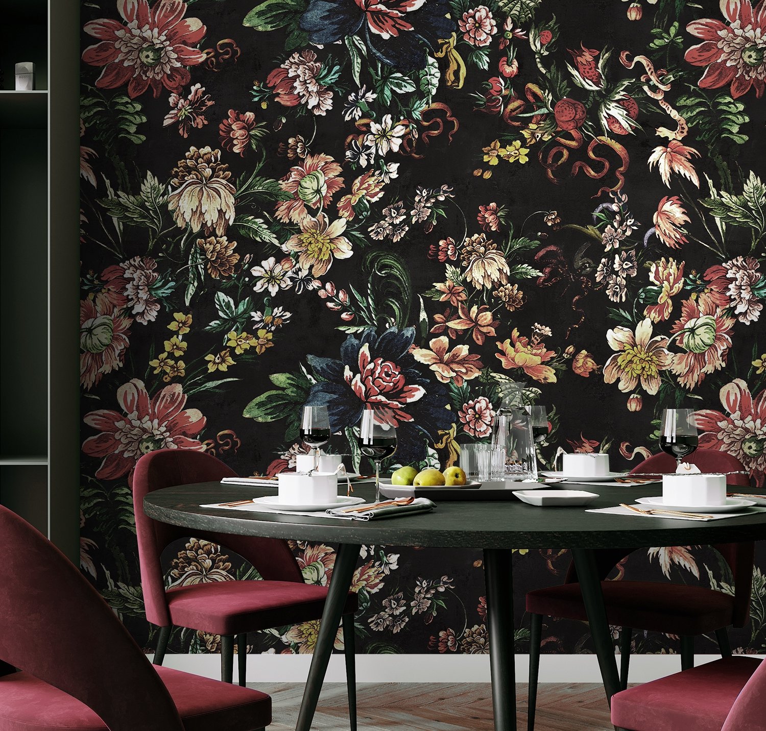 Art Nouveau Dark Floral Wallpaper Mural - Peel and Stick