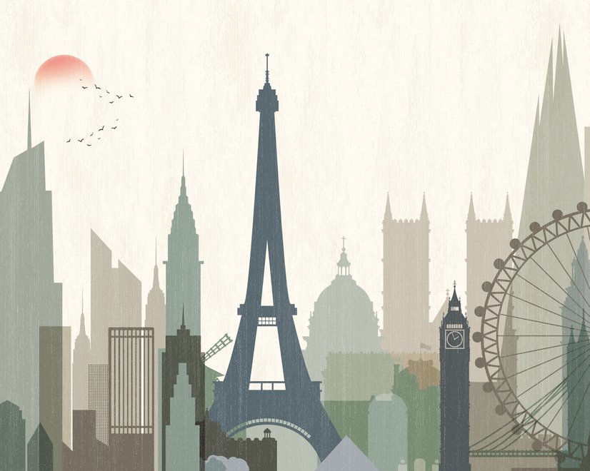 Paris Stadt mit Eiffelturm und Vergnügungspark Fototapete