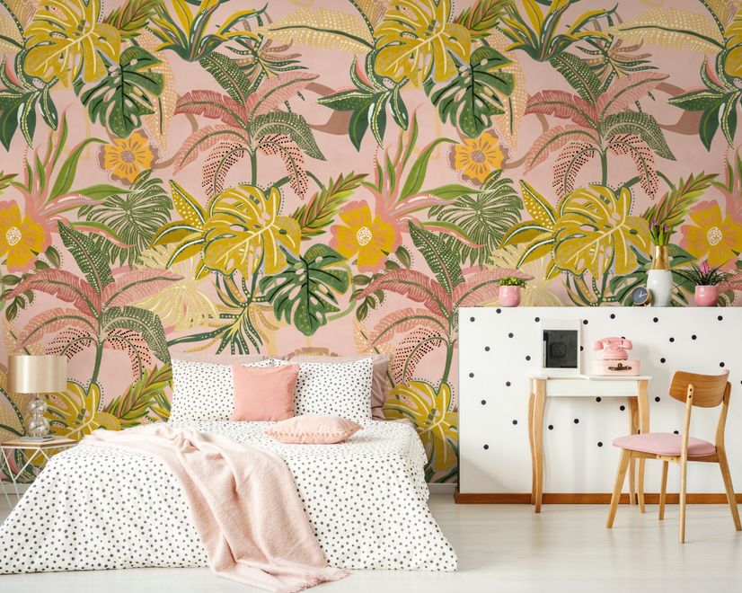Watercolor Colorful Summer Tropical Leaf Wallpaper Mural