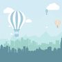 Hot Air Balloon and Blue City Landscape Wallpaper Mural