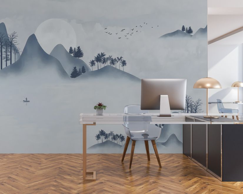 Watercolor Mountain Landscape Wallpaper Mural