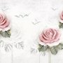 Papier peint panoramique de fleurs roses et de roses dessinées au fusain