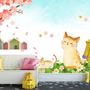 Cherry Blossom and Cartoon Cats Wallpaper Mural