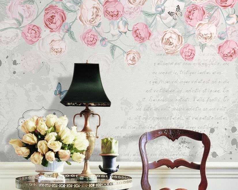 Pink Victorian Vine Flower Wallpaper Mural