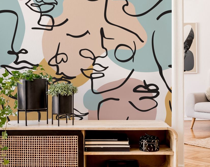 Colorful Abstract Charming Faces Wallpaper Mural
