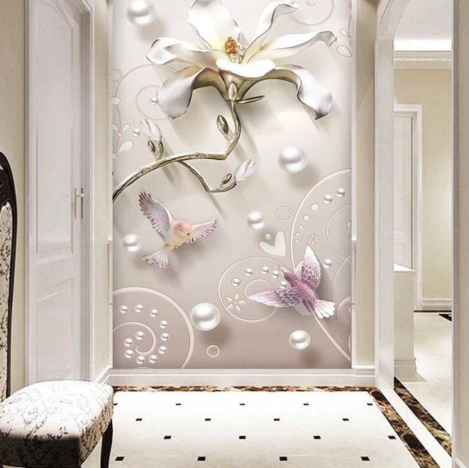 3D Look Florals with Pearls Lux Flowers Wallpaper Mural