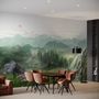 Waterfall with Misty Green Forest Landscape Wallpaper Mural