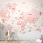 Papier peint carte monde rose cartoon filles enfants