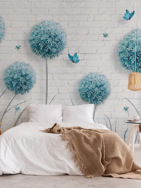 Dandelion Floral and Butterfly Wallpaper Mural